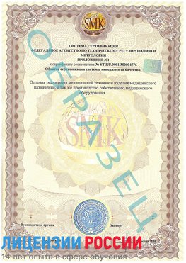 Образец сертификата соответствия (приложение) Армянск Сертификат ISO 13485